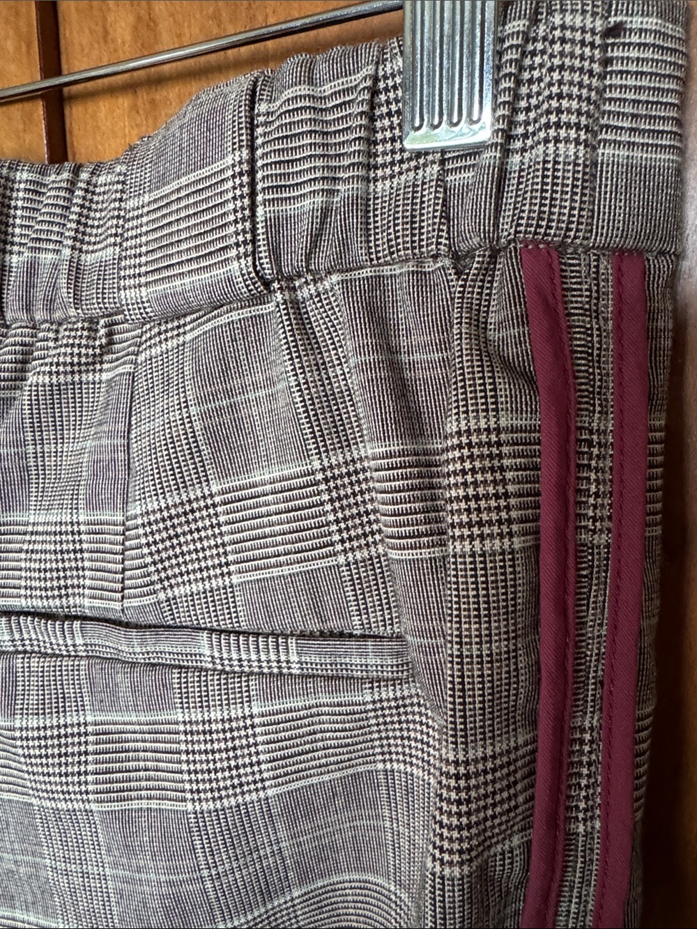 Gray Plaid Dress Pants - Zara Trafaluc Collection - Maroon Double Stripe Cropped